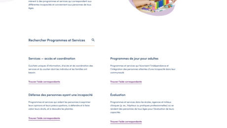 Capture d'écran de la page Programmes et services